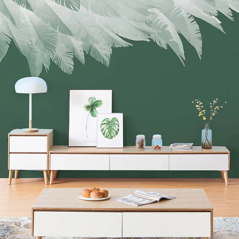 Personalisierte Illustrations-Feder-Wandtapete für die Restaurantdekoration Pastellgrün Clearhalo