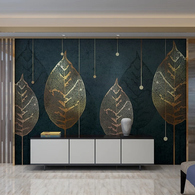 Personalisierte Wandtapete für das Wohnzimmer mit Blättern Schwarzgrün Clearhalo