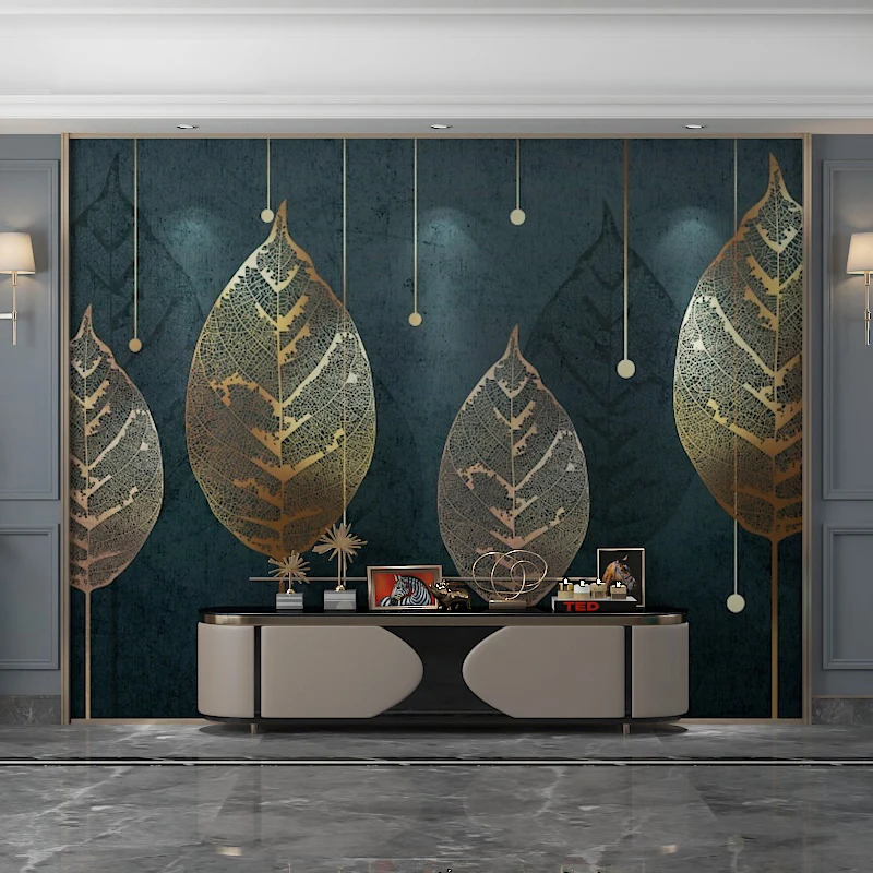 Personalisierte Wandtapete für das Wohnzimmer mit Blättern Schwarzgrün Clearhalo