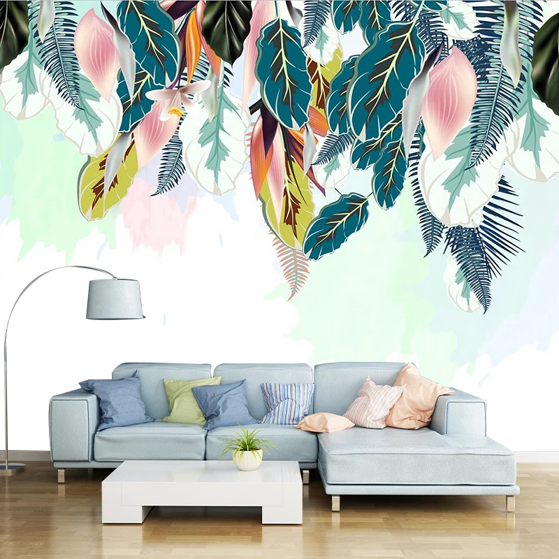 Pflanzenblatt-Blütenblätter-Wandbild, tropische Wandverkleidung mit glatter Oberfläche Rosa-Grün, Vliesstoff Clearhalo