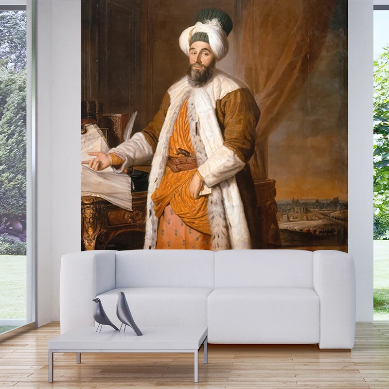 Porträt von Cairo Man Murals Retro feuchtigkeitsbeständige Wohnzimmer-Wanddekoration Orange Clearhalo