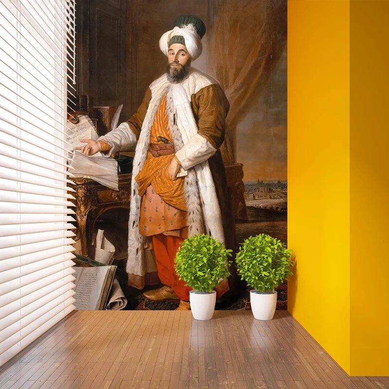 Porträt von Cairo Man Murals Retro feuchtigkeitsbeständige Wohnzimmer-Wanddekoration Orange Clearhalo