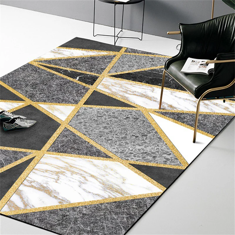 Postmoderner Teppich mit geometrischem Marmordruck, schwarz-weißer Synthetikteppich, haustierfreundlicher, rutschfester, s...