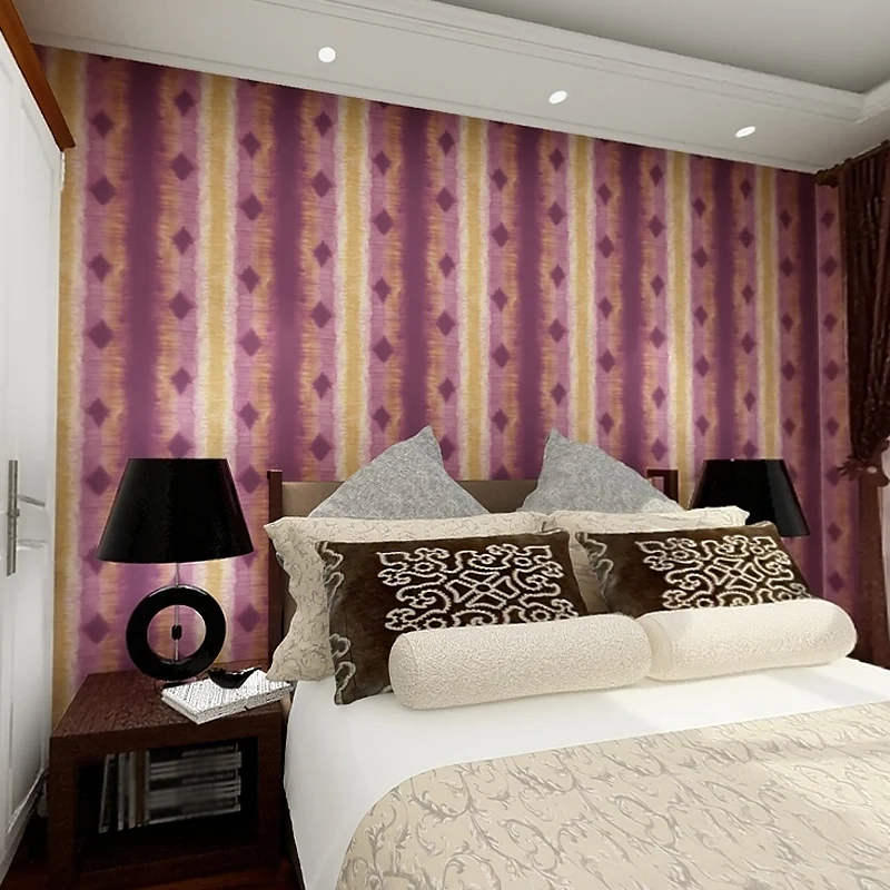 Rautenmuster-Ombre-Tapete, zeitgenössische Vinyl-Wandkunst Lila für Schlafzimmer Clearhalo