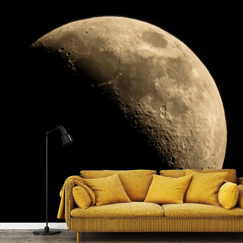 Realistisches Wandbild mit abnehmendem Mond für Kinderzimmer, Astronomie-Wandverkleidung, individueller Druck Clearhalo
