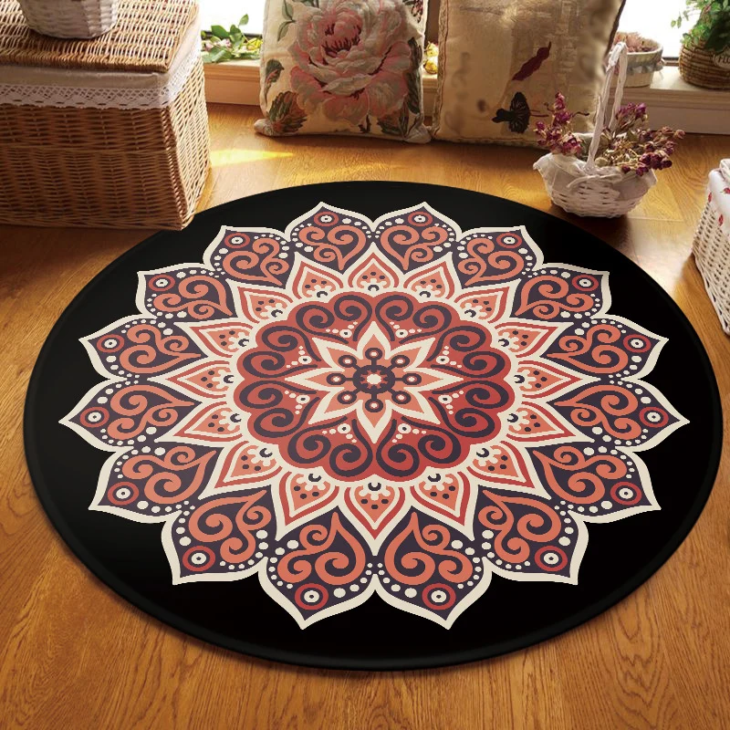 Retro-Blumenteppich, schwarzer und roter marokkanischer Teppich, Polyester-Teppich mit rutschfester Rückseite für Schlafzi...