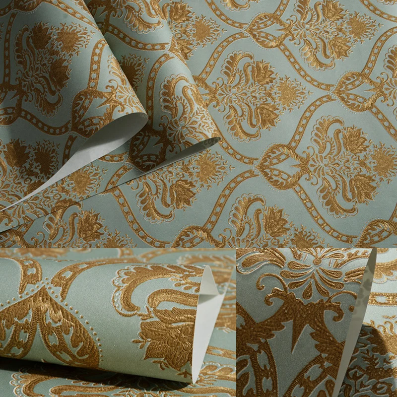 Retro-Jacquard-Tapetenrolle, 3D-geprägt, schmutzabweisend, dunkle Farbe, Wandkunst für Zuhause Clearhalo