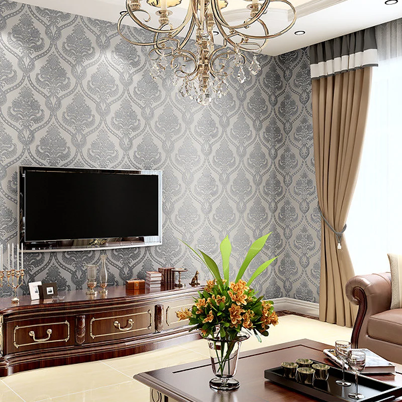 Retro-Jacquard-Tapetenrolle, 3D-geprägt, schmutzabweisend, dunkle Farbe, Wandkunst für Zuhause Clearhalo