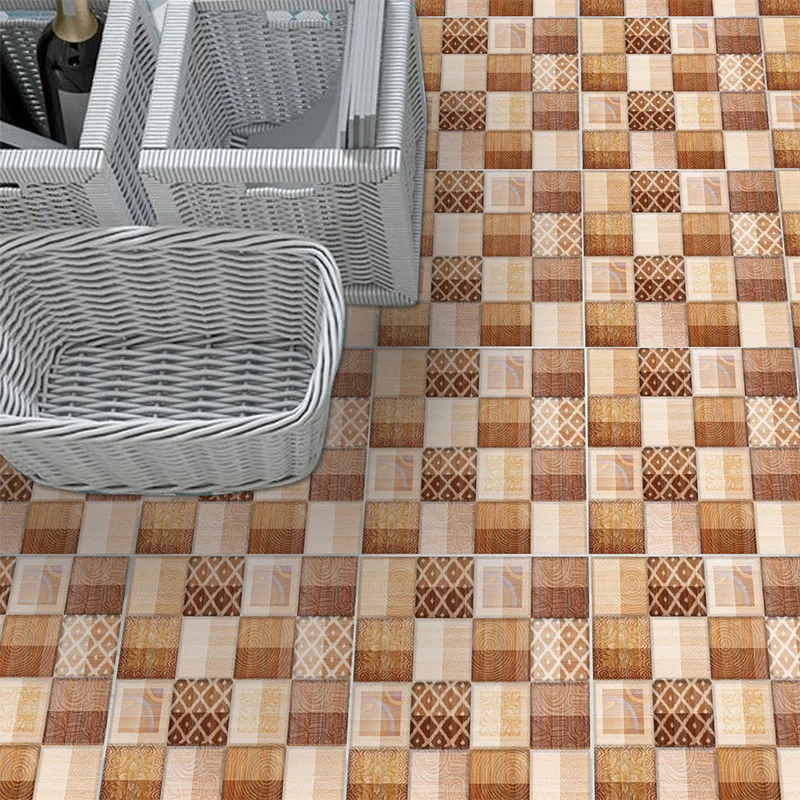 Retro-Mosaik-Tapeten mit geometrischem Muster, PVC, selbstklebend, braune Wandverkleidung für die Küche, 18 Stück Clearhalo