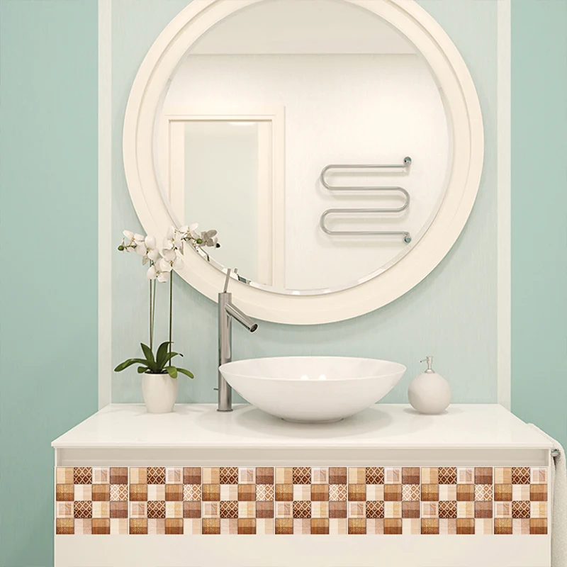 Retro-Mosaik-Tapeten mit geometrischem Muster, PVC, selbstklebend, braune Wandverkleidung für die Küche, 18 Stück Clearhalo