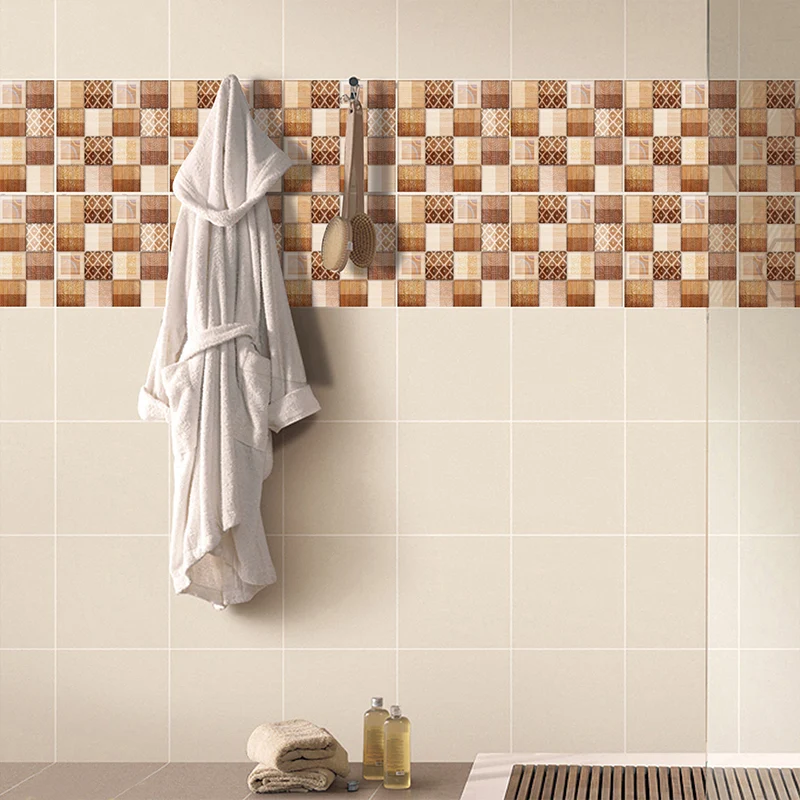 Retro-Mosaik-Tapeten mit geometrischem Muster, PVC, selbstklebend, braune Wandverkleidung für die Küche, 18 Stück Clearhalo
