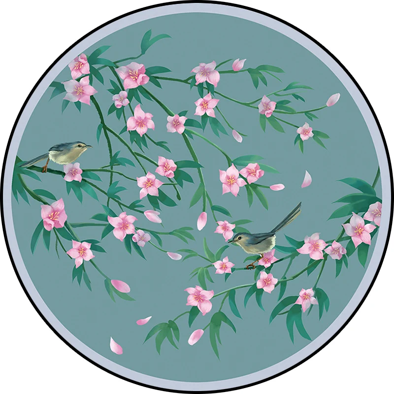 Retro-Teppich mit Blumenmuster, Vogel- und Blattmuster, blauer Orientteppich, waschbarer Polyester-Teppich mit rutschfeste...