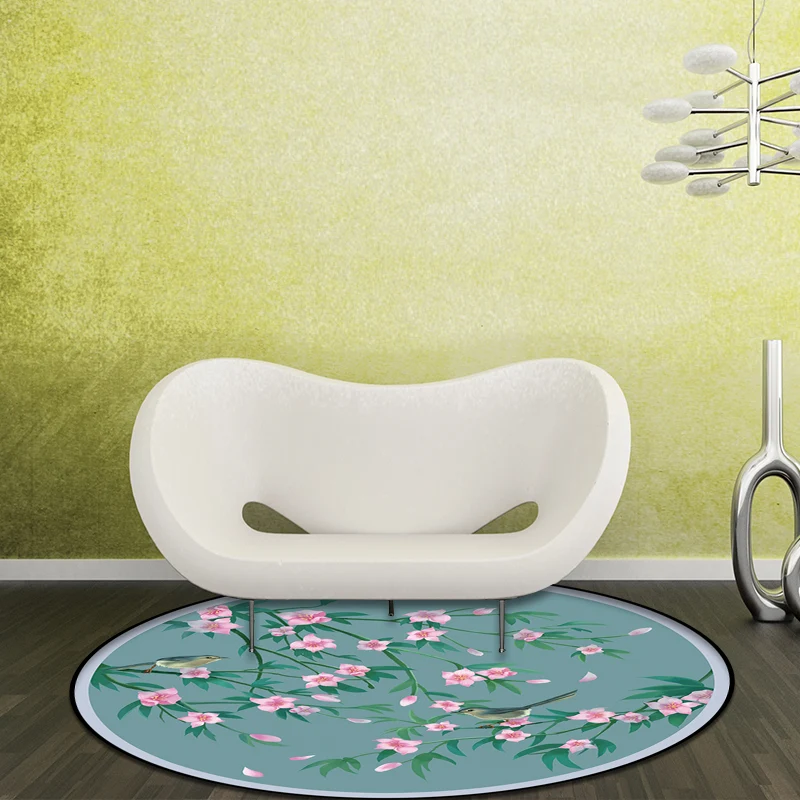 Retro-Teppich mit Blumenmuster, Vogel- und Blattmuster, blauer Orientteppich, waschbarer Polyester-Teppich mit rutschfeste...