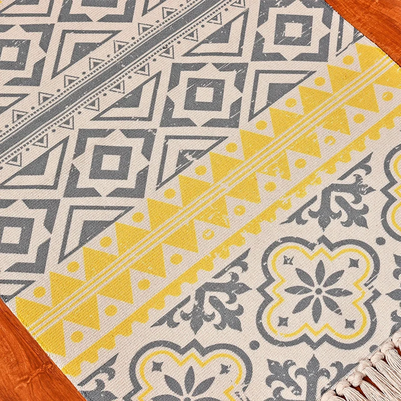 Retro-Türteppich, mehrfarbiger Blumenteppich, haustierfreundlicher Teppich aus Polyester mit Quastenbesatz Clearhalo
