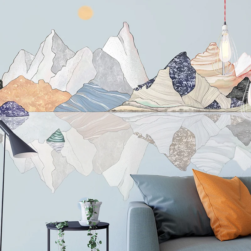 Riesige Wandtapete für den Kamin, Skizze einer Bergwandkunst, mehrfarbig, wasserbeständig Clearhalo