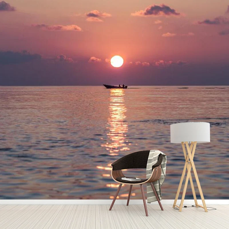 Riesiger Foto-Sonnenuntergang-Wandaufkleber für Schlafzimmerdekoration Rosa, individuelle Größe erhältlich Clearhalo