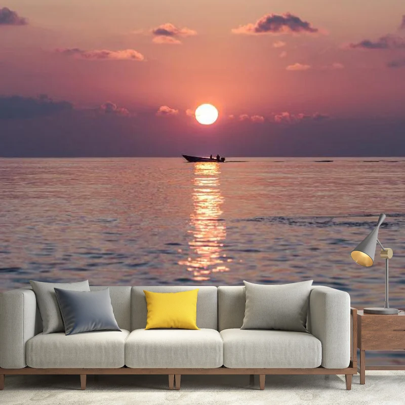 Riesiger Foto-Sonnenuntergang-Wandaufkleber für Schlafzimmerdekoration Rosa, individuelle Größe erhältlich Clearhalo