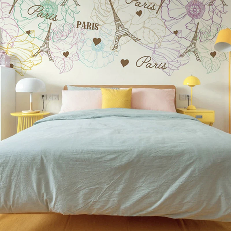 Romantische Wandtapete für das Wohnzimmer, pastelltürkisfarbene Gardenie und Zweig, personalisierte Größe verfügbar Clearhalo