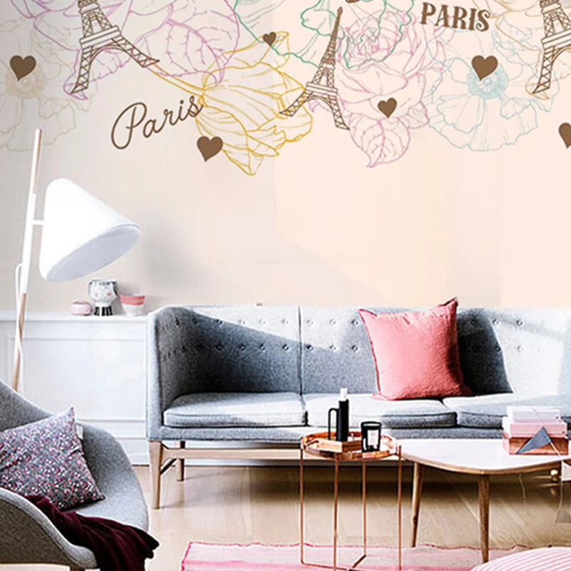 Romantische Wandtapete für das Wohnzimmer, pastelltürkisfarbene Gardenie und Zweig, personalisierte Größe verfügbar Clearhalo