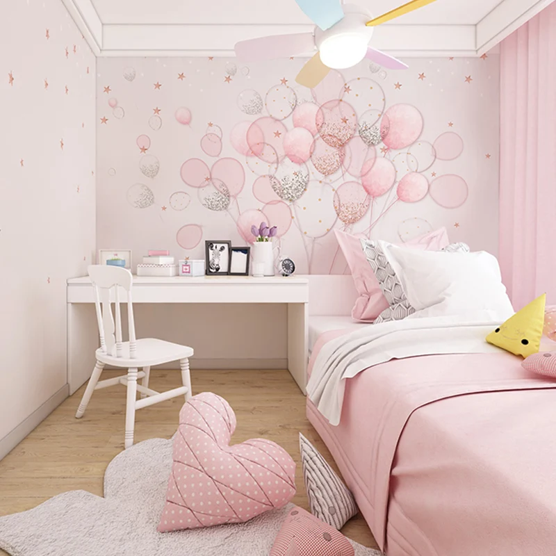 Rosa einfache Wandtapete voller Größe, Cartoon-Ballon-Wandkunst für Mädchenzimmer Clearhalo