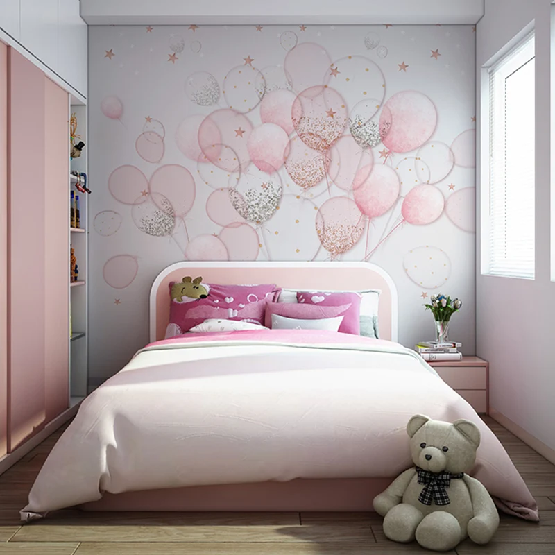 Rosa einfache Wandtapete voller Größe, Cartoon-Ballon-Wandkunst für Mädchenzimmer Clearhalo