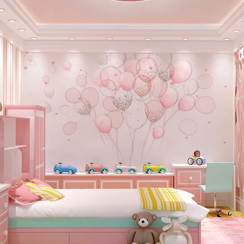 Rosa einfache Wandtapete voller Größe, Cartoon-Ballon-Wandkunst für Mädchenzimmer Clearhalo