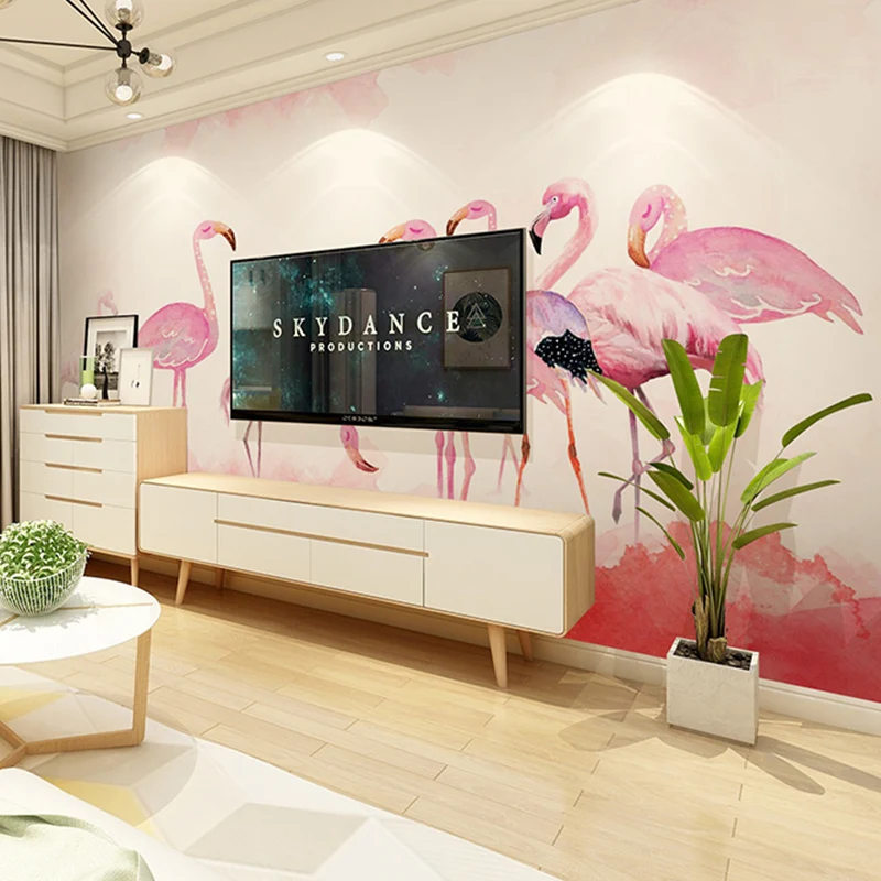 Rosa Flamingo-Wandtapete, schmutzabweisende Wandverkleidung für die Heimdekoration Clearhalo