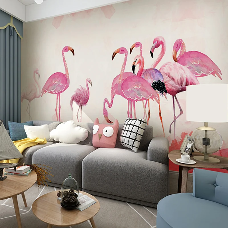 Rosa Flamingo-Wandtapete, schmutzabweisende Wandverkleidung für die Heimdekoration Clearhalo