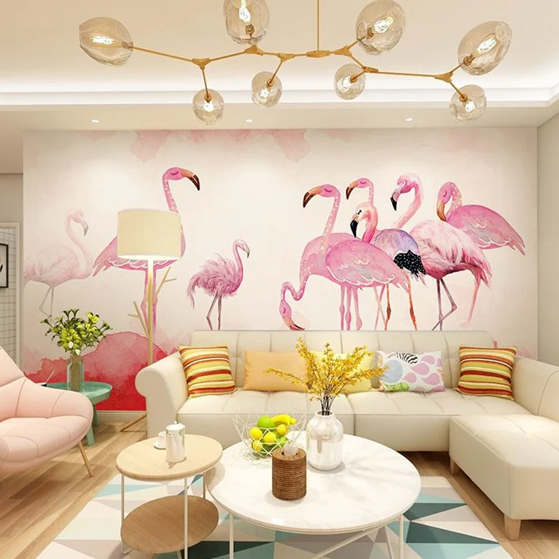 Rosa Flamingo-Wandtapete, schmutzabweisende Wandverkleidung für die Heimdekoration Clearhalo