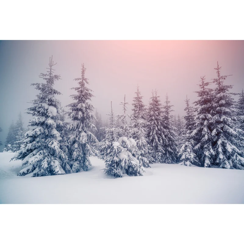 Rosa Himmel-Schnee-Zypressen-Wandtapete, waschbar, zeitgenössische Schlafzimmer-Wandkunst, Vlies Clearhalo