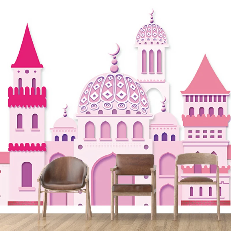 Rosa Schloss-Wandpapier-Wandbilder, Cartoon-Fantasie, schmutzabweisende Wandkunst für Mädchen-Schlafzimmer Clearhalo