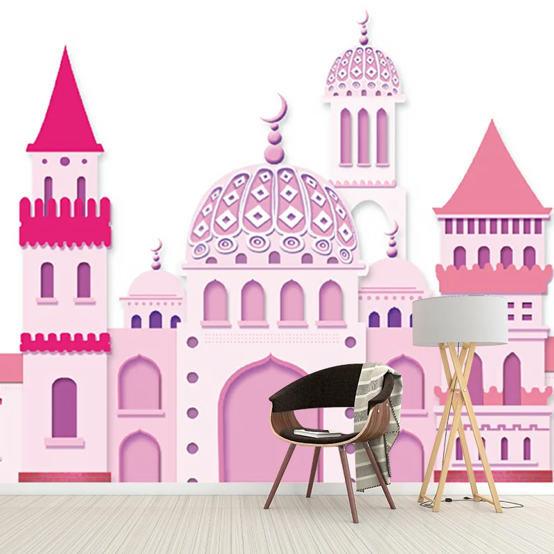 Rosa Schloss-Wandpapier-Wandbilder, Cartoon-Fantasie, schmutzabweisende Wandkunst für Mädchen-Schlafzimmer Clearhalo