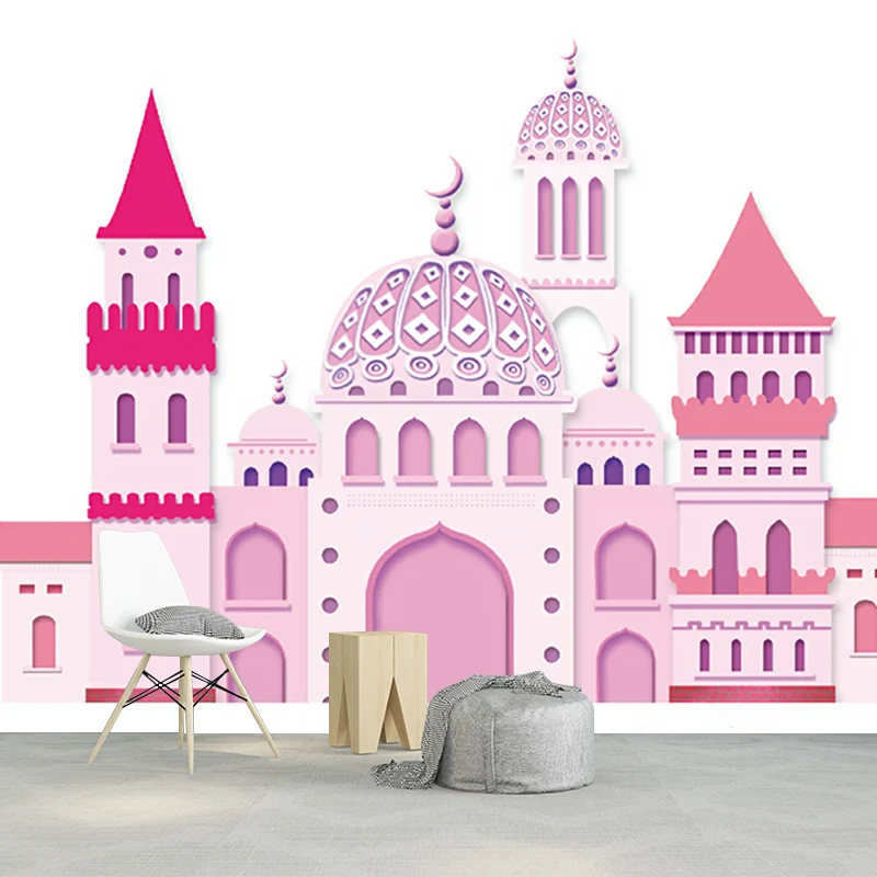 Rosa Schloss-Wandpapier-Wandbilder, Cartoon-Fantasie, schmutzabweisende Wandkunst für Mädchen-Schlafzimmer Clearhalo