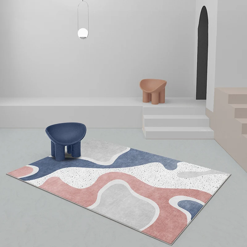 Rosa und blauer Colorblock-Teppich aus Polyester, moderner Teppich, waschbar, rutschfest, haustierfreundlich, für Wohnzimm...