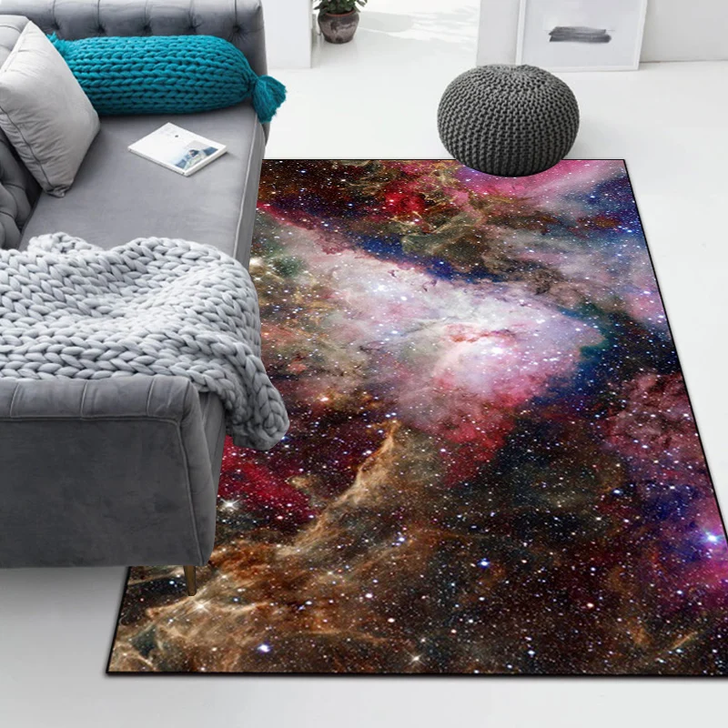 Rosa und brauner Schlafzimmerteppich, moderner Weltraumteppich mit Nebelmuster, Polyester, haustierfreundlicher Teppich Cl...