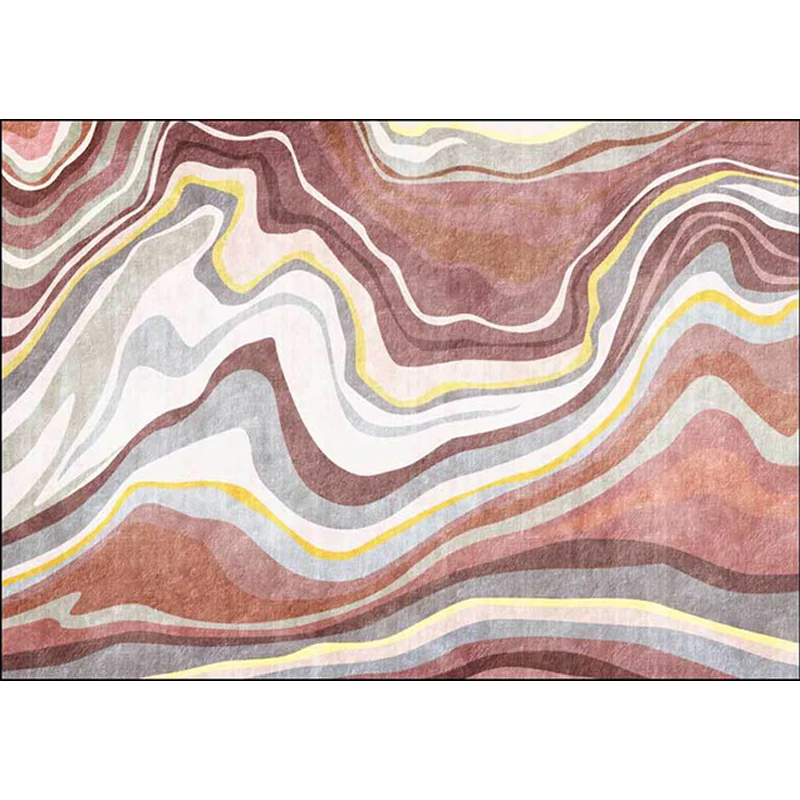 Rosa und weißer nordischer Teppich, Polyester-Swirl-Streifenmuster, waschbarer, rutschfester Teppich für das Wohnzimmer Cl...