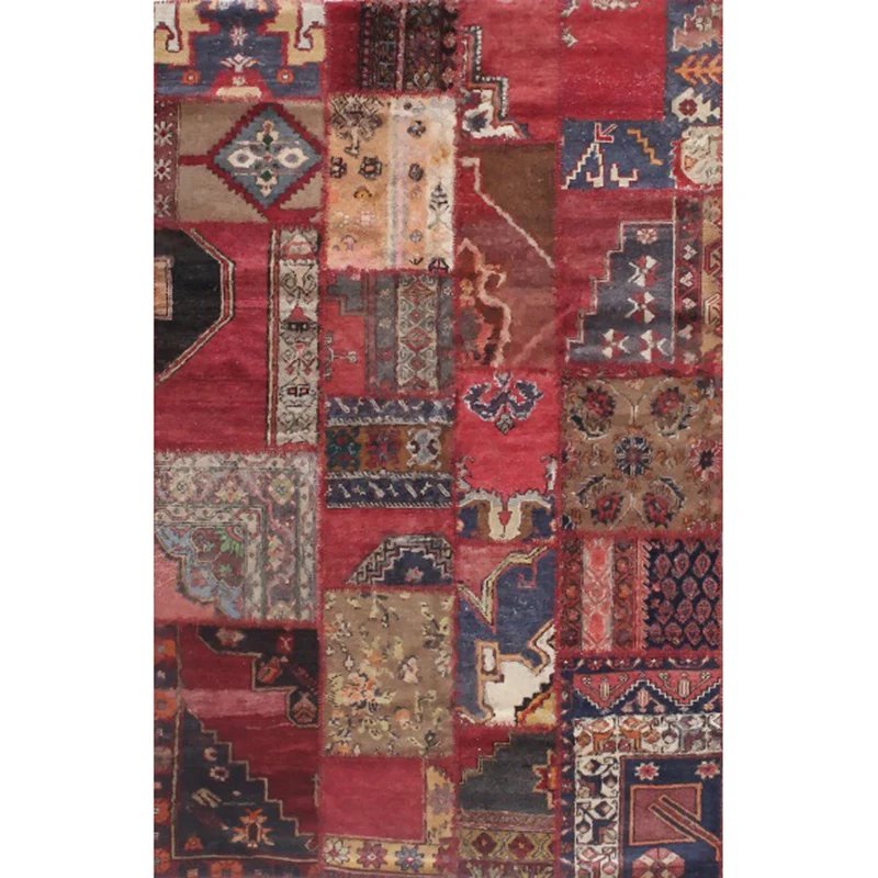 Roter Schlafzimmerteppich, marokkanischer, rechteckiger Teppich mit Blumenstreifenmuster, rutschfester Polyester-Teppich C...