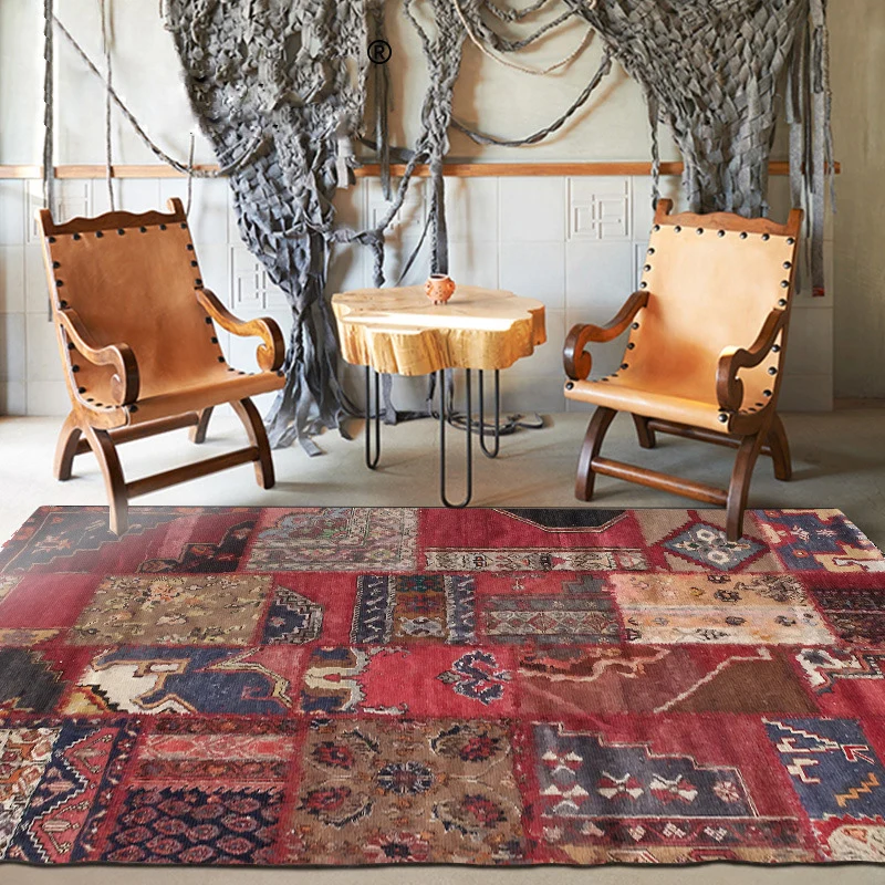 Roter Schlafzimmerteppich, marokkanischer, rechteckiger Teppich mit Blumenstreifenmuster, rutschfester Polyester-Teppich C...