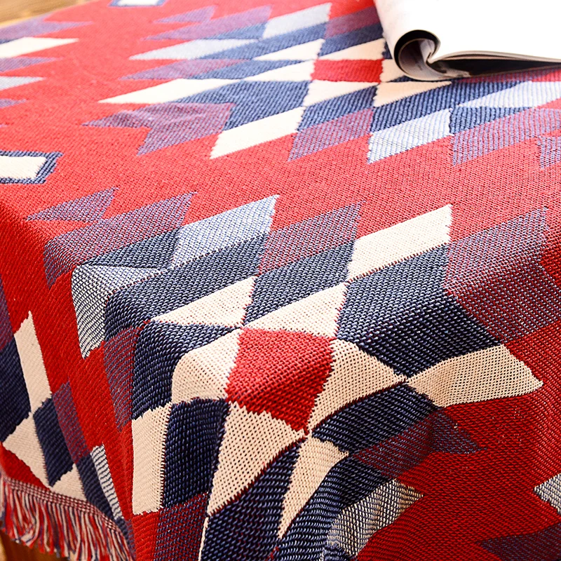 Roter Teppich für das Wohnzimmer, Boho-Teppich mit Rautenmuster, haustierfreundlicher Teppich aus Baumwolle mit Quastenfra...
