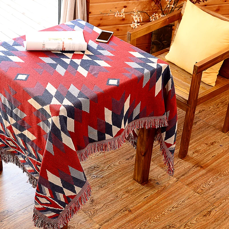 Roter Teppich für das Wohnzimmer, Boho-Teppich mit Rautenmuster, haustierfreundlicher Teppich aus Baumwolle mit Quastenfra...