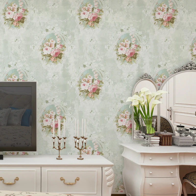 Rustic Style Peonies Wallpaper Pastel Color Stain Resistant Wall Art Home Decor Clearhalo