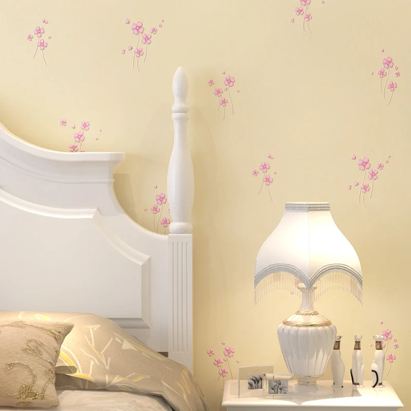 Rustikale Blümchen-Tapetenrolle Rosa und Beige, schmutzabweisende Wanddekoration für Schlafzimmer Clearhalo