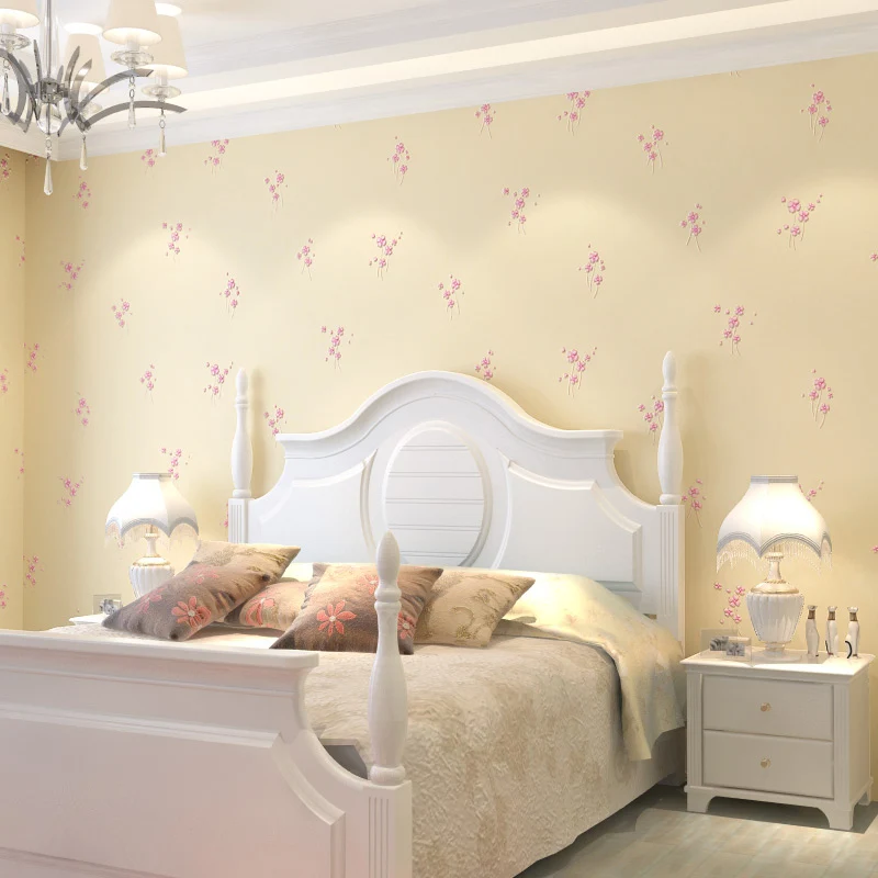 Rustikale Blümchen-Tapetenrolle Rosa und Beige, schmutzabweisende Wanddekoration für Schlafzimmer Clearhalo