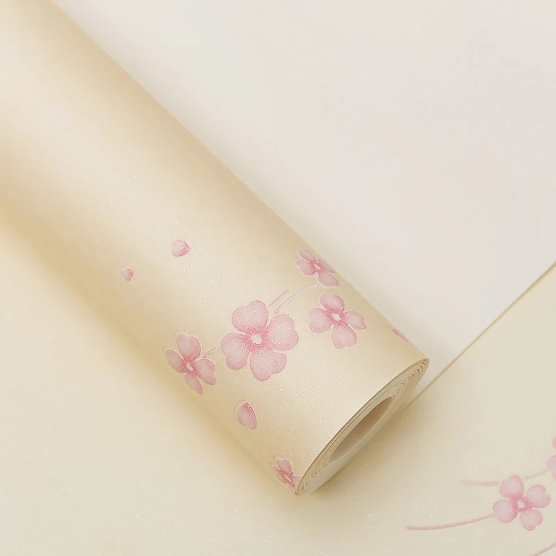 Rustikale Blümchen-Tapetenrolle Rosa und Beige, schmutzabweisende Wanddekoration für Schlafzimmer Clearhalo