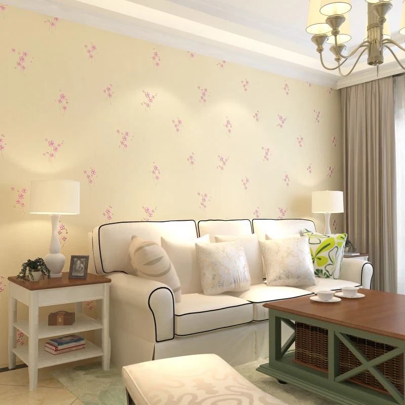Rustikale Blümchen-Tapetenrolle Rosa und Beige, schmutzabweisende Wanddekoration für Schlafzimmer Clearhalo