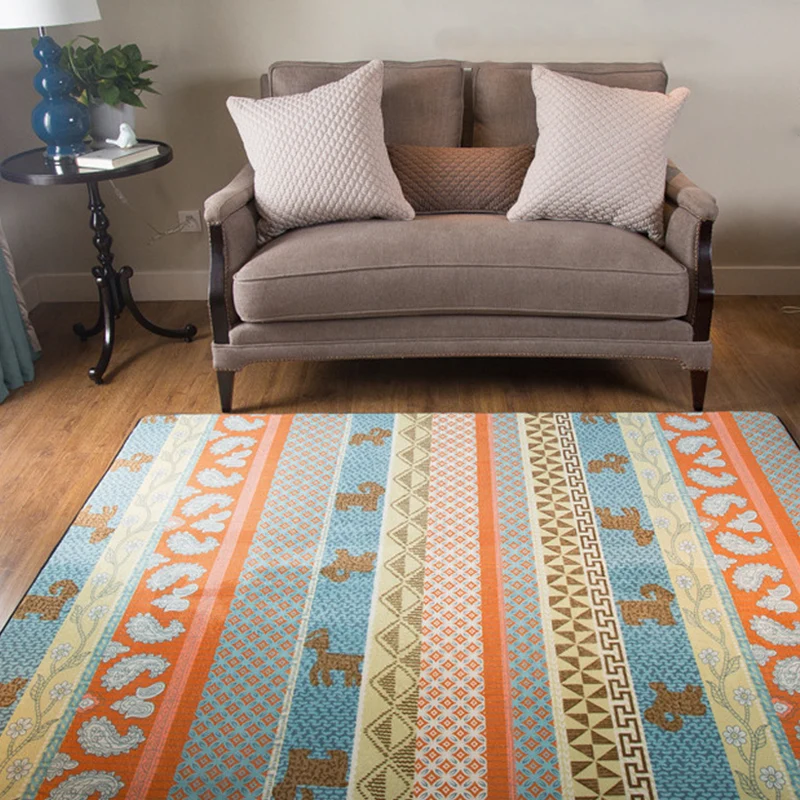 Rustikaler orangefarbener Wohnzimmerteppich, gestreifter Paisley-Teppich mit Tier-Polyester, haustierfreundlich, schmutzab...