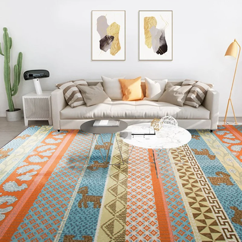 Rustikaler orangefarbener Wohnzimmerteppich, gestreifter Paisley-Teppich mit Tier-Polyester, haustierfreundlich, schmutzab...