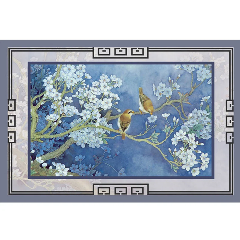 Schicker Vogel- und Blumenteppich, mehrfarbig, asiatischer Teppich, Polyester, rutschfeste Rückseite, haustierfreundlicher...