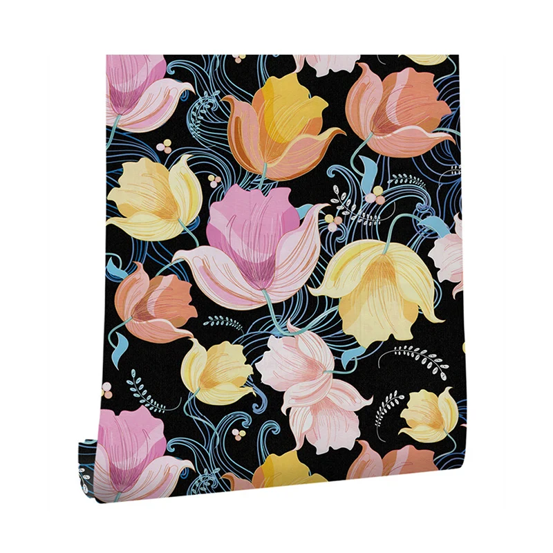 Schlafsaal-Tapete mit mehrfarbigem Tulpen- und Blumenmuster, 17,5 Zoll x 19,5 Fuß, nicht geklebt Clearhalo