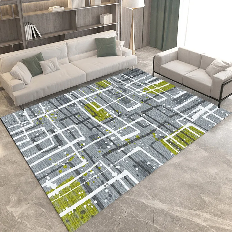 Schlichter moderner Teppich Grau und Braun mit geometrischem Muster, schmutzabweisender Polyester-Teppich für die Heimdeko...